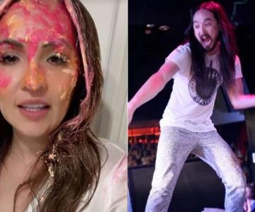 Steve Aoki lanza pastelazo a Biby Rabelo, alcaldesa de Campeche