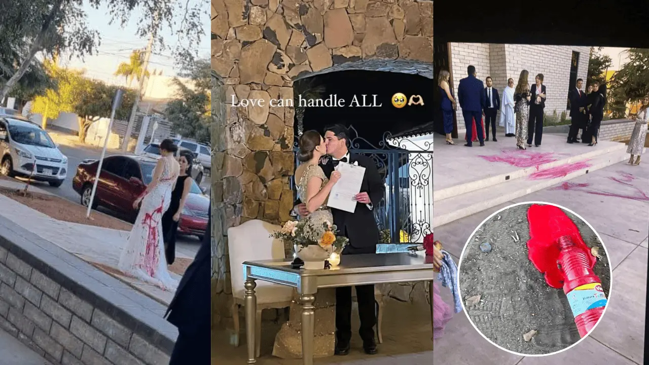 Novia enfrenta sabotaje el día de su boda ¡le manchan el vestido de pintura!