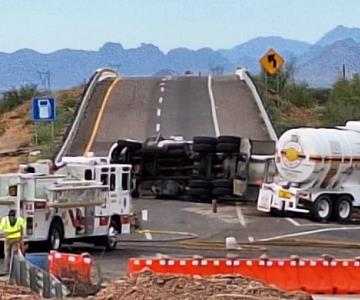 Cierran tramo carretero Guaymas-Hermosillo por volcamiento de pipa