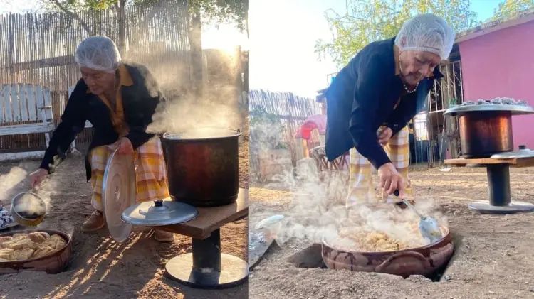 María Elena Rodríguez Rodríguez creó un horno de tierra con apoyo de sus nietos. (Especial/EXPRESO)