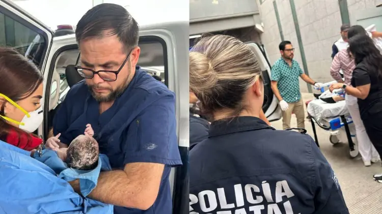 Los oficiales trasladaban a la mujer al hospital. (Foto: Policía Estatal de Seguridad Pública)