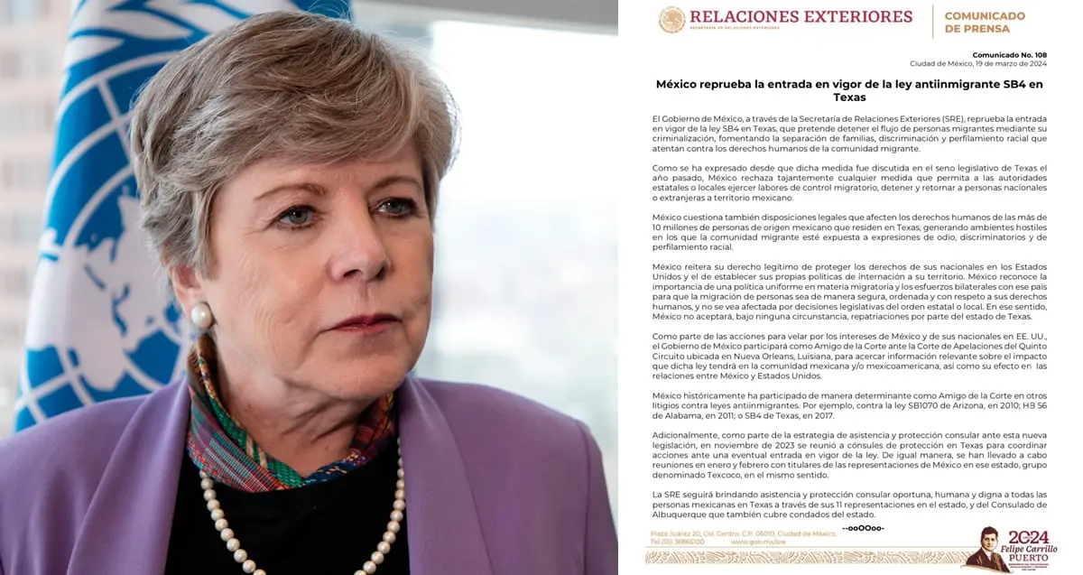 Gobierno de México rechaza entrada en vigor de Ley SB4 de Texas
