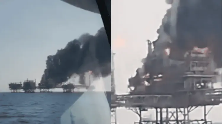 El incendio se registró en la plataforma marítima Akal-B de Pemex. (Foto: Especial / EXPRESO).