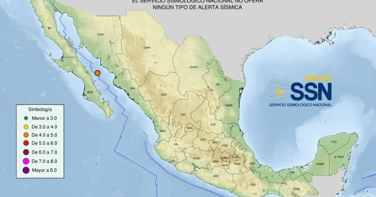 Se registra sismo de magnitud 4.4 cerca de Huatabampo