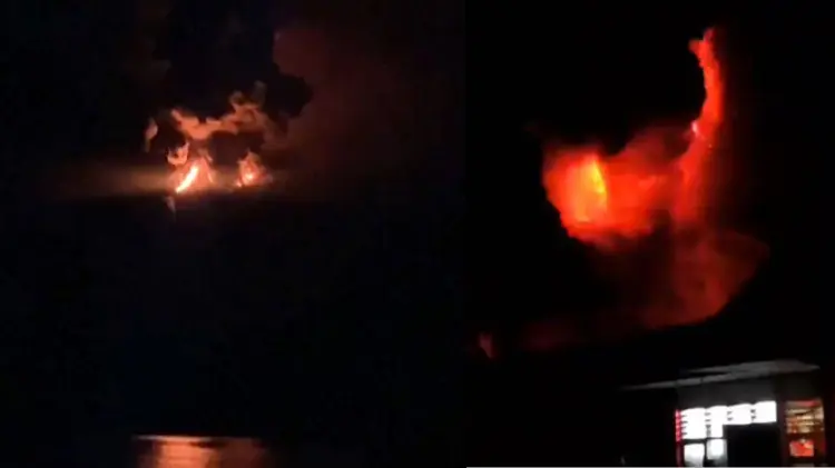 En videos logra apreciarse la erupción acompañada de relámpagos sobre el volcán. (Capturas de video)