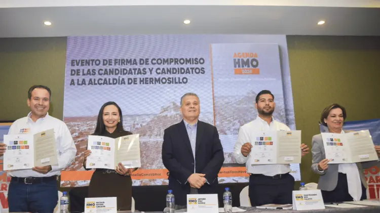 Los cuatro candidatos a la Alcaldía de Hermosillo firmaron la Agenda Ciudadana de Políticas Públicas.