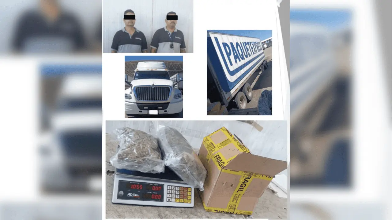 Detienen a dos sujetos por transportar droga en camión de paquetería