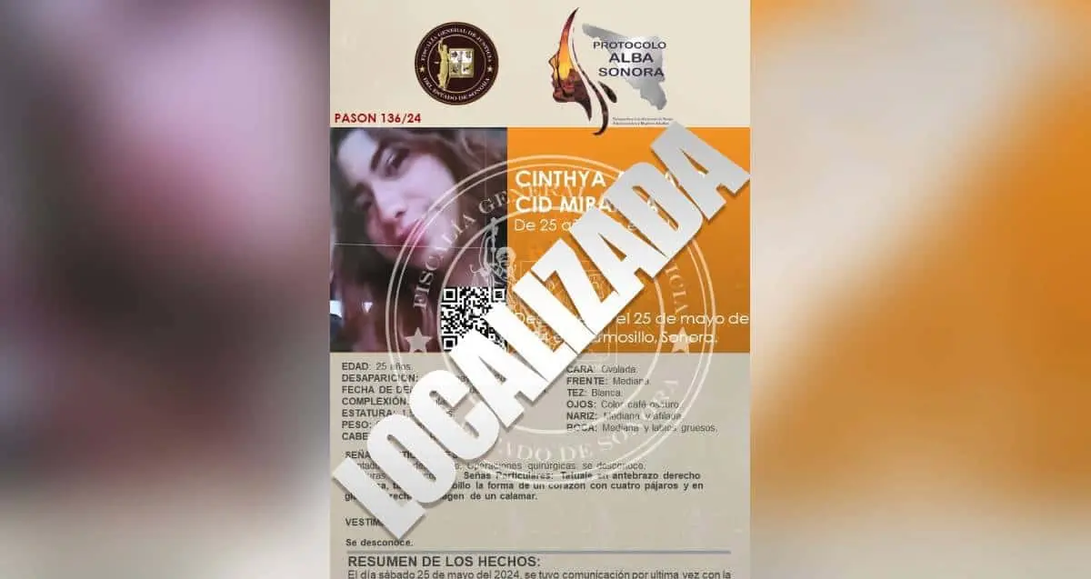 Localizan sana y salva a la joven Cinthya Cid Miranda