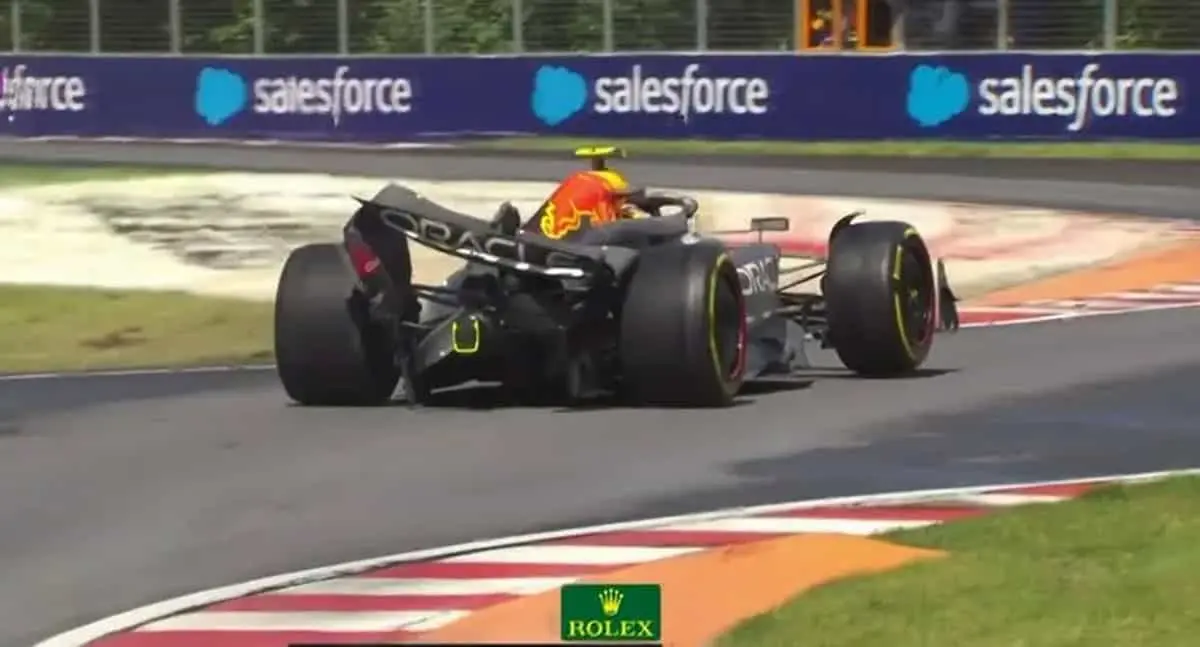 Checo Pérez es penalizado por conducir con el coche dañado