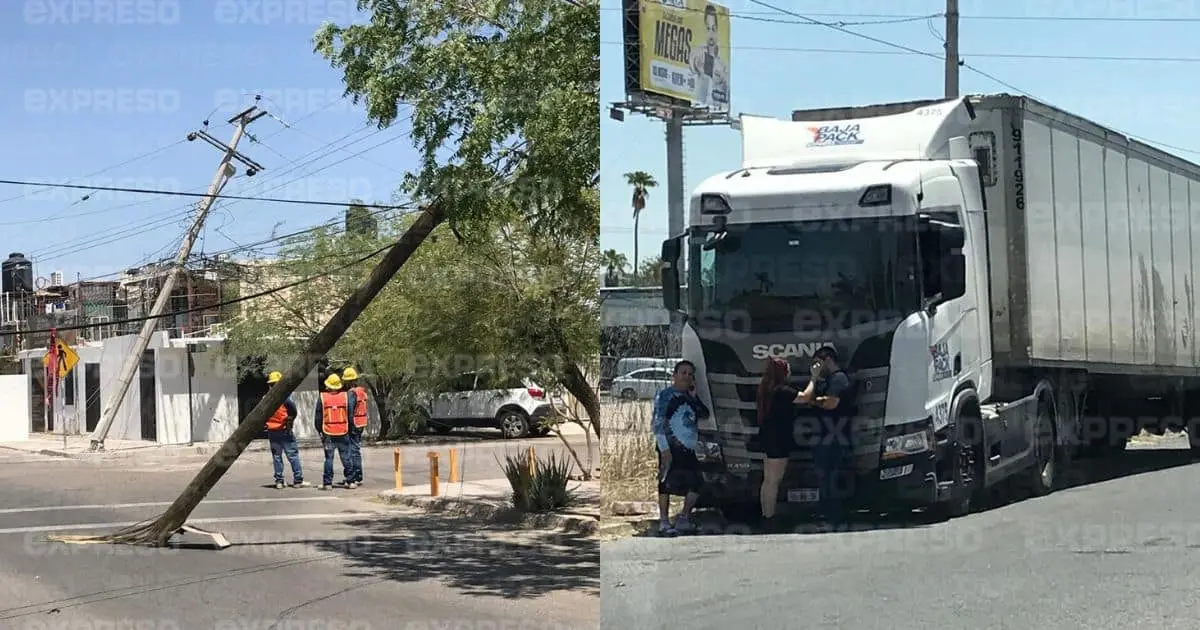 Tráiler derriba más de 9 postes tras accidente en colonia Sahuaro Indeco