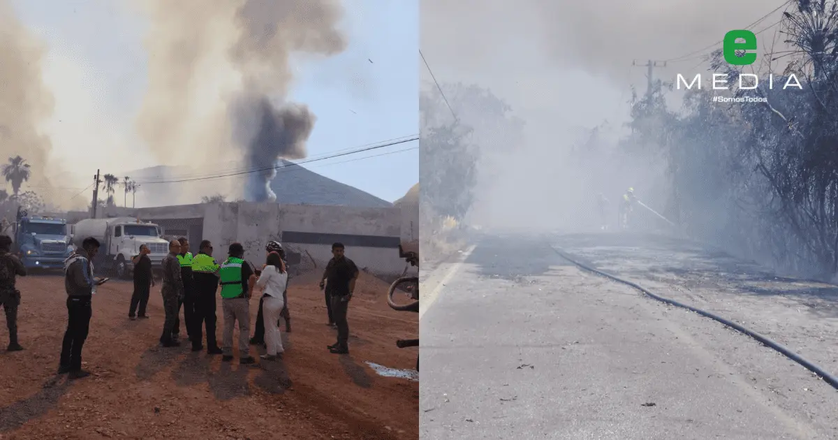 Cuerpos de emergencia trabajan en incendio forestal de Guaymas