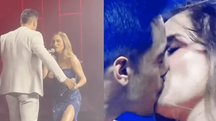 Carlos Rivera y Cynthia Rodríguez protagonizaron un romántico beso. (Foto: Especial)