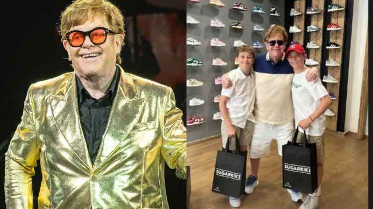 Al final Elton John y sus hijos se tomaron una foto en la tienda de tenis.