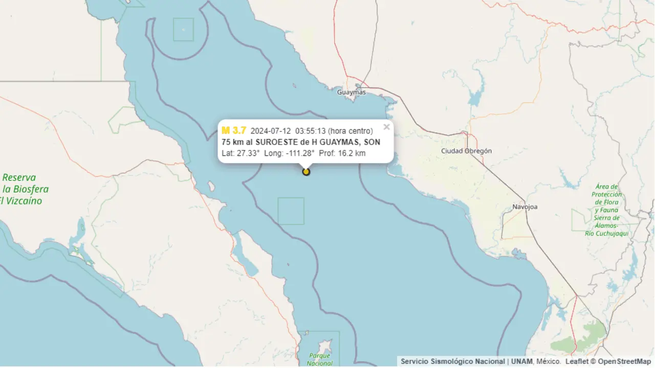 Sismo de 3.7 grados sacude Guaymas esta madrugada