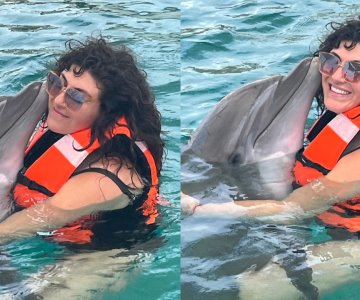 Ana Victoria,  hija de Amanda Miguel, visita el Delfinario Sonora