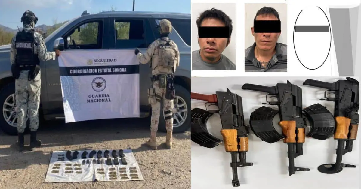 Aseguran a tres personas, vehículos y arsenal en SLRC y Plutarco Elías Calles