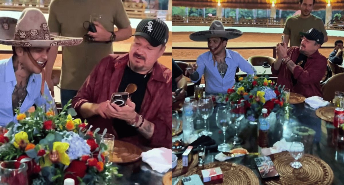 Pepe Aguilar le enseña a Nodal a portar el sombrero de charro