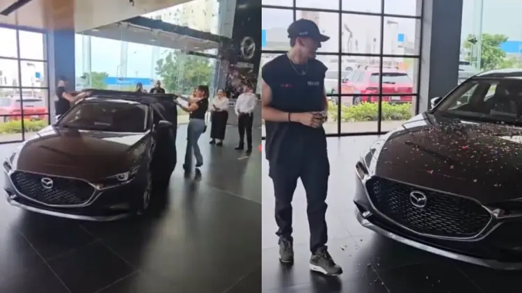 En redes sociales han circulado imágenes del momento en que recibe el auto. (Foto: Captura de video)