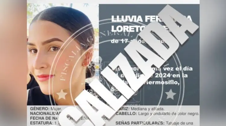 Lluvia Fernanda Loreto Rivera fue encontrada a salvo. (Imagen: FGJE Sonora)