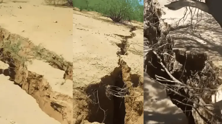 Habitantes del lugar señalan que ganado ha caído dentro de la grieta. (Foto: Capturas de pantalla)
