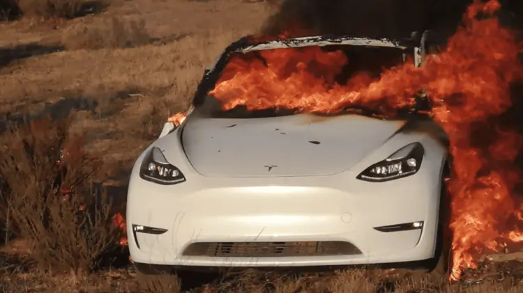 El Tesla fue encontrado en llamas sobre la carretera Tecate-Mexicali. (Foto: Cortesía)