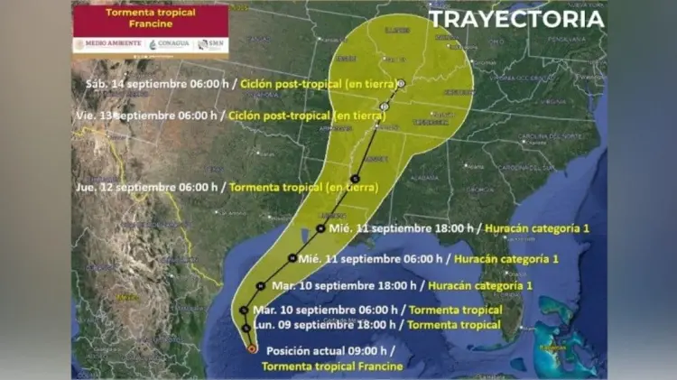 Francine provocará lluvias de muy fuertes a puntuales extraordinarias. (Foto: @conagua_clima)