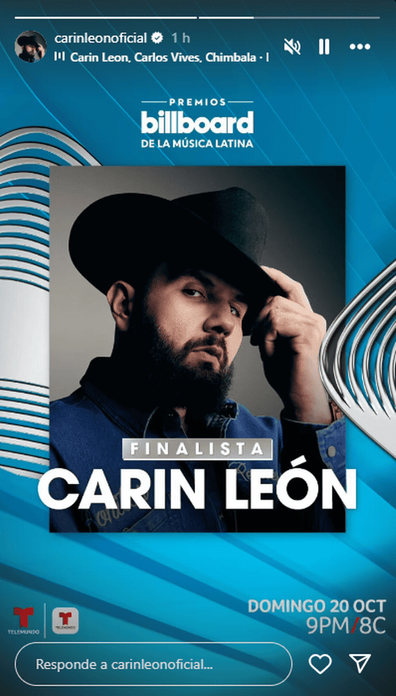 Carin León es finalista al Billboard de Artista Regional Mexicano del Año