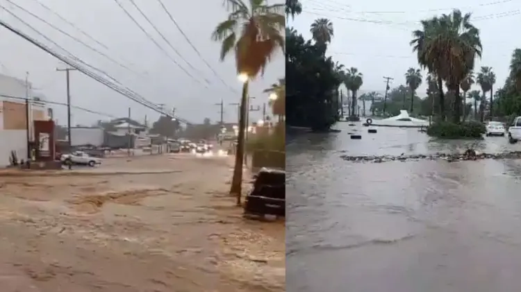 Calles inundadas han dejados las lluvias en Los Cabos la madrugada de este viernes. (Fotos: Redes)