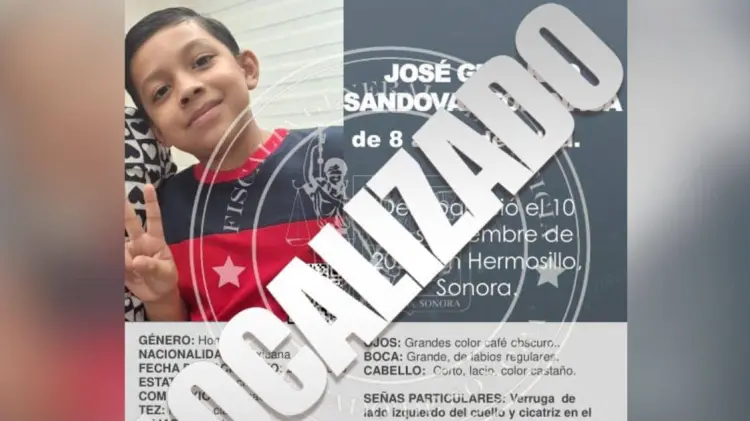 La Fiscalía de Sonora desactivó la Alerta Amber tras el hallazgo del menor. (Foto: FGJE Sonora)