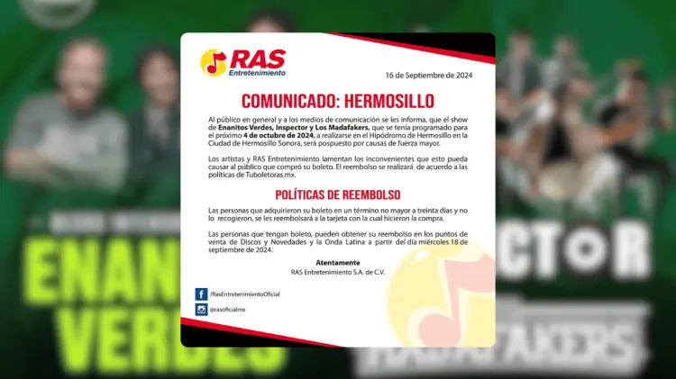 El comunicado explica las políticas para el reembolso. (Especial / EXPRESO)