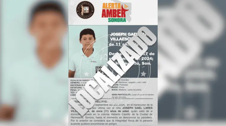 Joseph Gael fue localizado sano y salvo. (Foto: FGJE de Sonora)