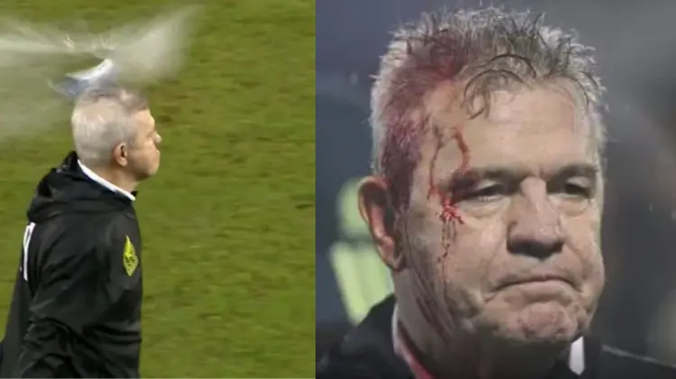 Javier Aguirre fue golpeado con una lata de cerveza en la cabeza. (Fotos: Redes)