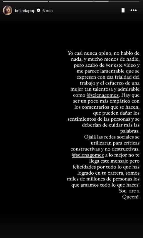 Belinda defiende a Selena Gomez de las críticas de Eugenio Derbez