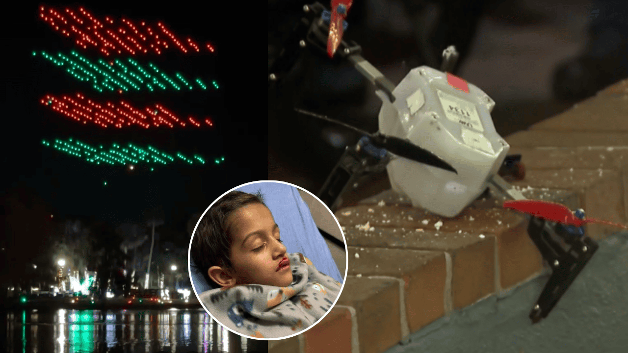 Niño sufre graves heridas por caída de dron durante espectáculo navideño