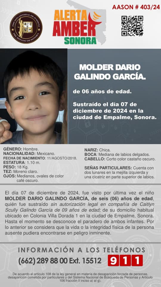 Empalme: buscan a hermanos Galindo García, sustraídos el 7 de diciembre