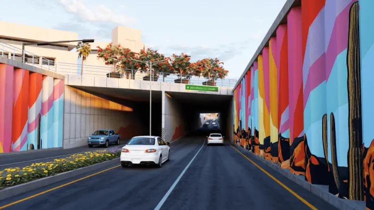 Representación digital del paso desnivel de Colosio y Solidaridad en Hermosillo. (Foto: Cortesía)