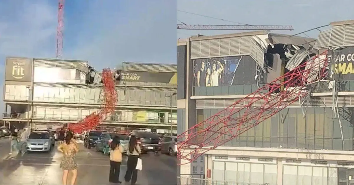 Grúa cae sobre gimnasio de un centro comercial; hay un muerto