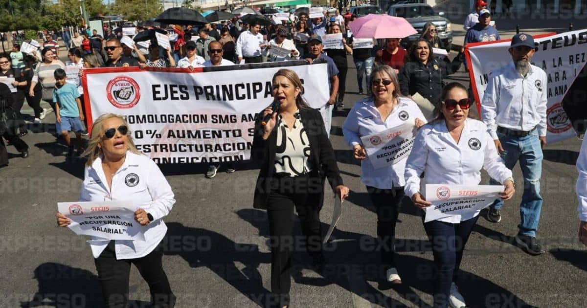 Steus realiza marcha para entregar emplazamiento a huelga a la Unison