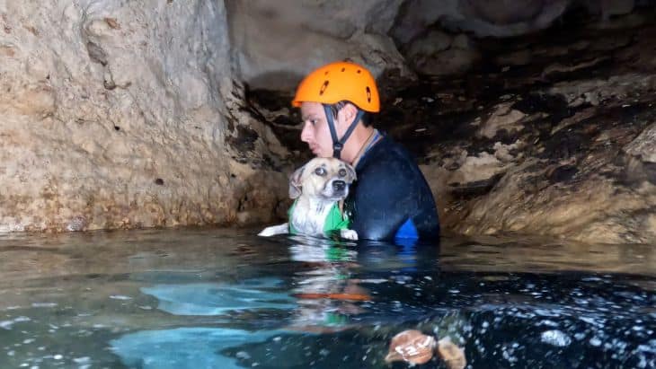 Rescatan a perro tras tres días atrapado en un cenote de Yucatán