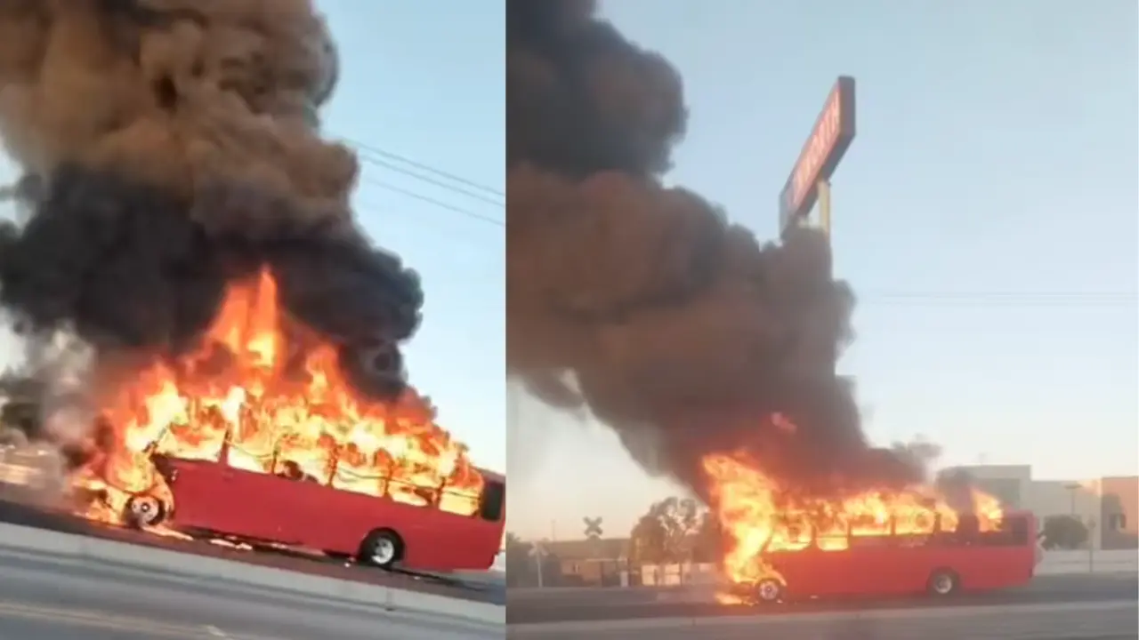 Incendio consume camión de transporte urbano; conductor evacúa a pasajeros