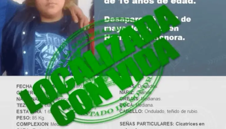 Localizan sana y salva a Dulce Carolina en Hermosillo