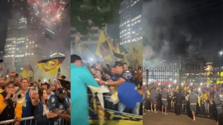 Con música y hasta fuegos artificiales, aficionados recibieron a las Águilas en Los Ángeles. (Especial)