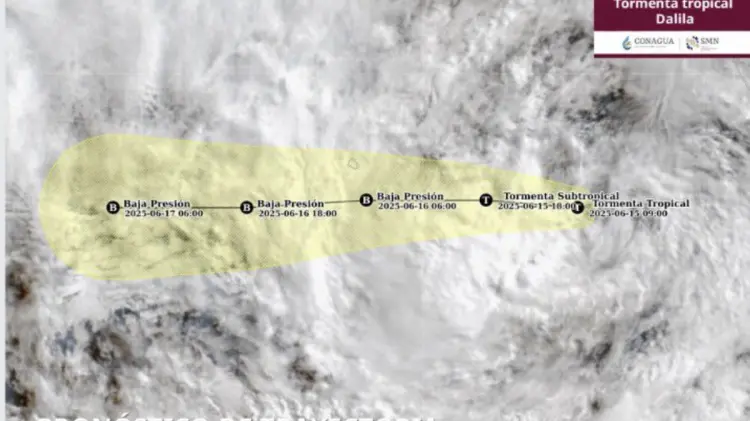 La tormenta tropical Dalila se desplaza hacia el oeste-noroeste, alejándose de las costas. (Especial)