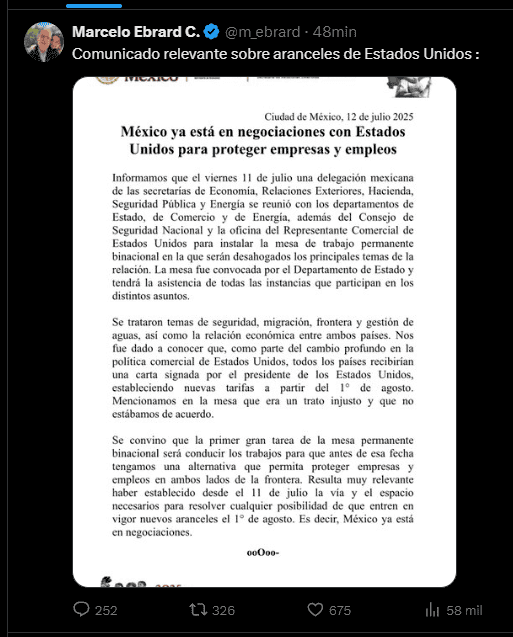 México y EU conforman mesa de trabajo permanente: Marcelo Ebrard