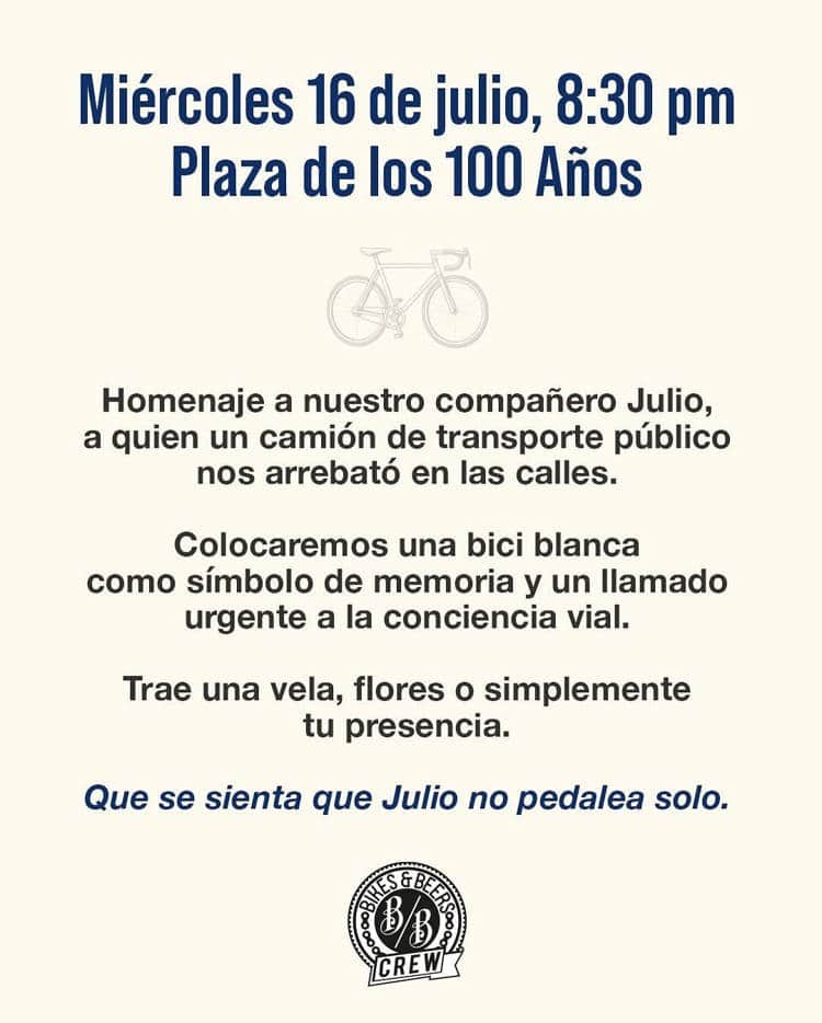 Convocan rodada en memoria de Julio López, ciclista arrollado en Hermosillo