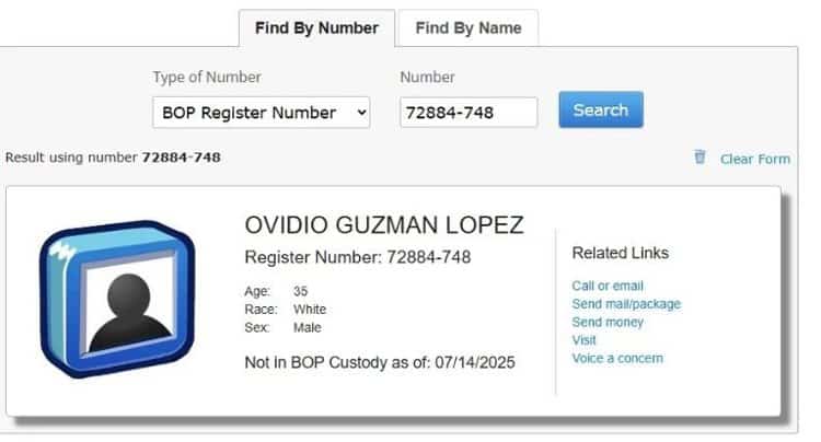 El Ratón, Ovidio Guzmán, desaparece del registro oficial en Estados Unidos