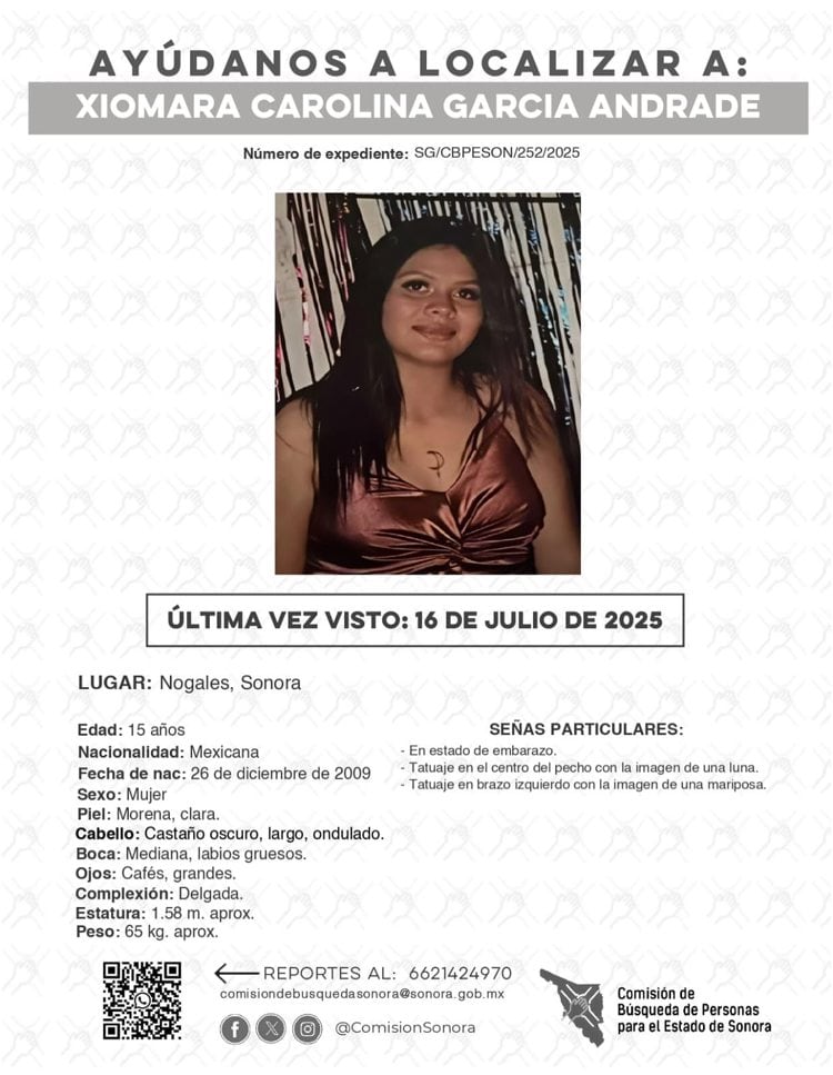 Xiomara, adolescente con embarazo, lleva una semana desaparecida en Nogales