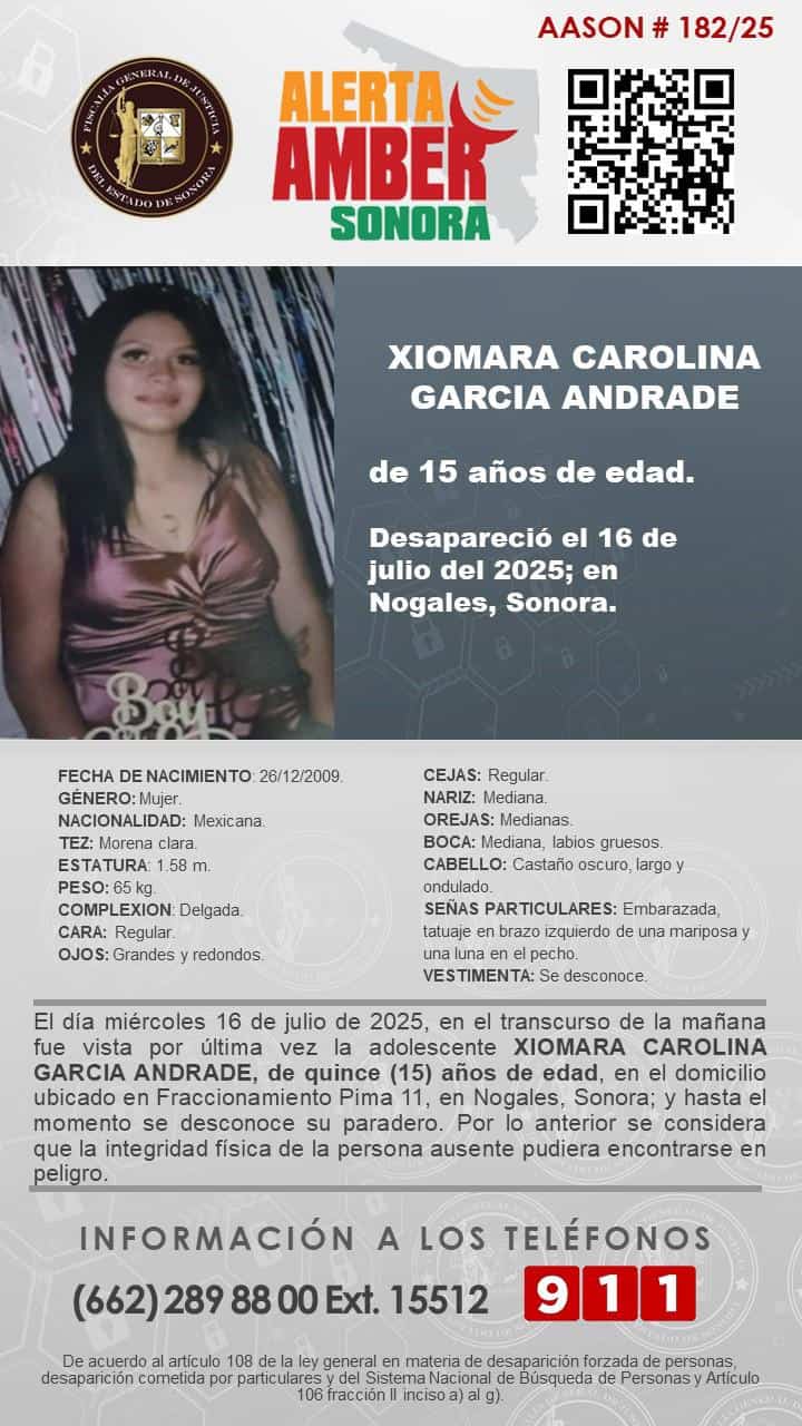 Xiomara, adolescente con embarazo, lleva una semana desaparecida en Nogales
