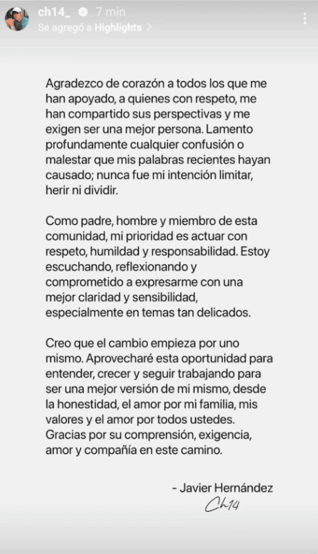 Chicharito Hernández ofrece disculpa tras críticas por comentarios