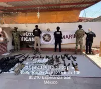 En Cajeme Secretaría de Marina decomisa armamento, equipo táctico y droga